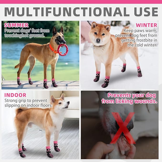 KOOLTAIL Valentines Dog Socks Shoes Costume to Prevent Licking Paws, Winter Dog Boots & Paw Protector for Hardwood Floors Anti Slip,Traction Control Grip Booties for Small Medium Large Senior Dogs, SM