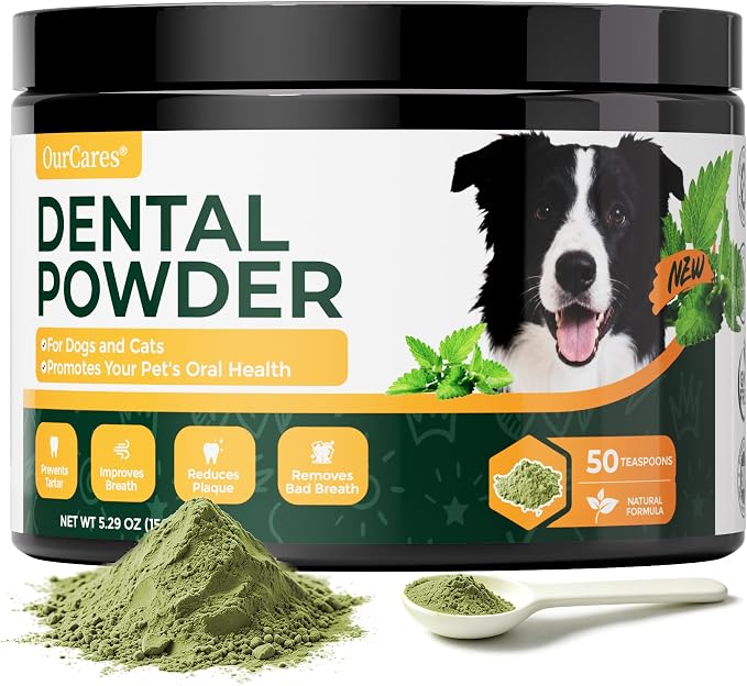 Pet Dental Powder,Oral Care Powder for Dogs & Cats, Dog Teeth Cleaning with Natural Brown Algae，Helps Clean Teeth & Fresher Breath，5.29 oz