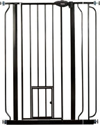 Carlson 36" Extra Tall Walk Through Dog Gate for Doorways & Bottom of Stairs, Metal Pet Gate with Small Pet Door, Expands 29.5”–36.5”, Black