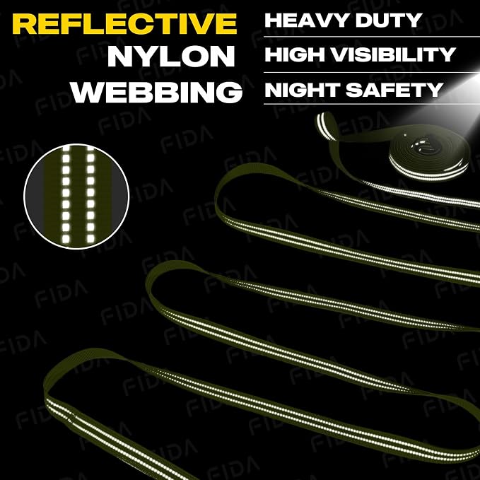 Fida Obedience Recall Training Agility Lead, 30FT Long Dog Leash, Yellow | 33FT & 50FT, Traffic Handle, Soft Padded, Reflective for Night Safety, Durable Nylon Dog leash for Small Medium Large Breeds