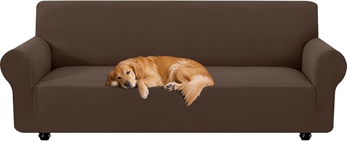 XINEAGE Stretch 4 Seater Slipcover, Non-Slip Pet Couch Cover,Light Coffee | Washable Furniture Protector, Elastic Bottom, Dogs & Cats Friendly, Scratch-resistant, Fast Setup, High Elasticity