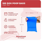 Downtown Pet Supply Poop Bags for Dogs with Dispenser, 180 Count - Leak-Proof Dog Waste Bags and Bone-Shaped Dog Poop Bags Holder for Leash - Blue, 12.5" x 8.5"