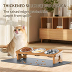 Elevated Cat Bowls with 3 Stainless Steel Bowls | 15° Tilted Anti-Vomiting Raised Cat Food Bowl with Solid Wood Stand and Silicone Pad for Cats and Small Pets Bowl(Warm Chestnut)
