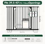 Adjustable Pet Gate 29.5-43“ with Cat Door, Black | U-Shaped Iron Gate, Two Installation Methods, Suitable for Stairs and Doorways