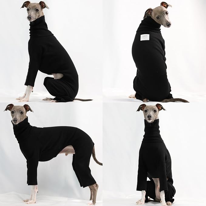 D Doggy Star Italian Greyhound Clothes Stretchable Onesie Whippet for Dog (2XL,Ribbed Black)