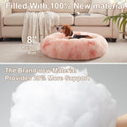33 in Faux Fur Donut Dog Bed for Medium Plus Dogs,Tie-dye Pink | Calming Plush Round Fluffy Pet Bed with Removable & Washable Cover,Fits up to 65 lbs Pets