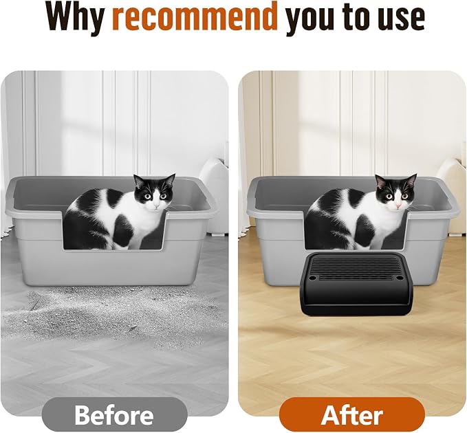 Cat Step for Litter Box, Litter Box Ramp with Filter Function, Black | Cat Litter Box Step for Kitten & Elderly Cats, Washable Double Layer Litter Catcher, Non-Slip Litter Catcher, Easy to Clean