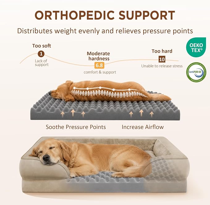 Comfort Expression Orthopedic Dog Bed for Medium Size Dog with Bolster | Waterproof Dog Couch Bed with Washable Cover & Non-Slip Bottom, Supportive Egg Crate Foam Medium Pet Bed, 30x20 Inch