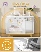 Hzuaneri Cat Litter Box Enclosure, Hidden Litter Box Furniture with Storage | Large Wooden Cabinet with Sisal Mat, Modern Cat Washroom for Living Room, Bedroom, Entryway, White and Gold 01503GCLB