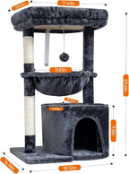 SYANDLVY Small Cat Tree for Indoor Cats, Cat Tower with Scratching Post | Modern Cat House with Padded Perch, Kittens Condo with Cradle, Smoky