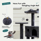 DUMOS 54 Inch Cat Tree Tower with Scratching Posts | Indoor Multi-Level Pet House for Large Cats with 2 Condos, Round Platform, Small Ladder and Toys, Grey