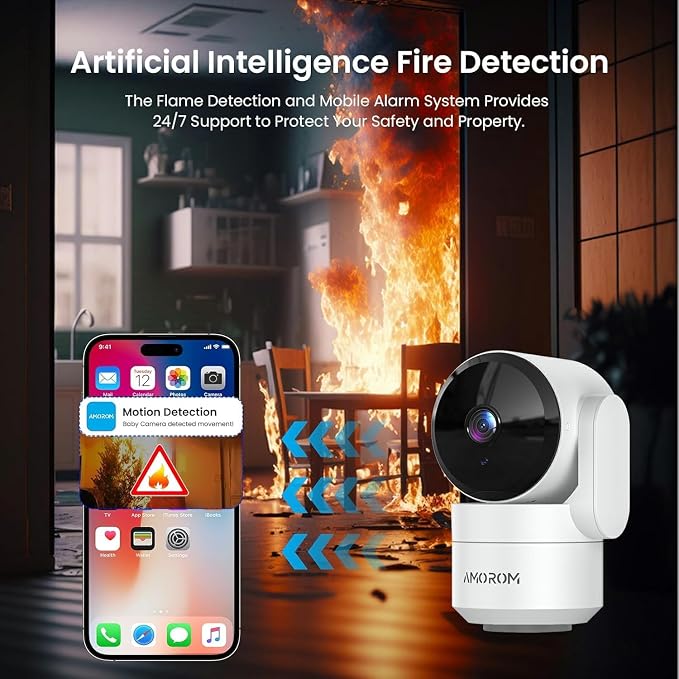 AMOROM Indoor Cameras, Alexa Camera for Baby/Elderly/Pet Monitoring | AI Smart Detection & Alarm, 2-way Talk, Night Vision, 2.4G WiFi App Control, Cloud & SD Card Storage, 2 Pack