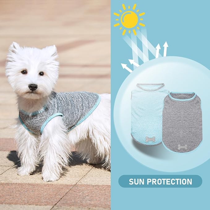 KYEESE 2Pack Dog Shirt, Lightweight Sun Protection Sleeveless Dog T Shirts for Small Dogs Boy, Breathable Pet Reflective Tank Top Summer Dogs Clothes for Outdoor Walking, Grey+Sky Blue, M