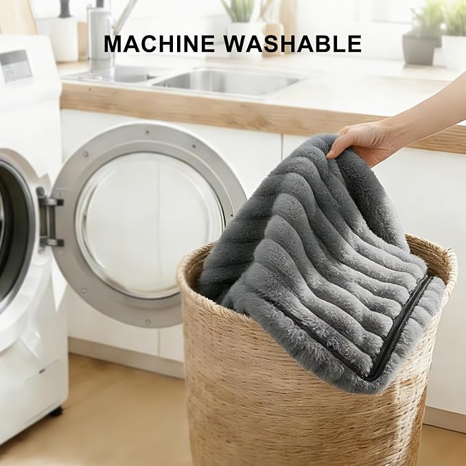 FURTIME Dog Bed for Small Medium Dog, Washable Orthopedic Pet Bed with Removable Cover, Rectangle Soft Calming Sleeping Puppy Bed Durable Pet Cuddler with Anti-Slip Bottom, Grey, M (25"x21"x7")