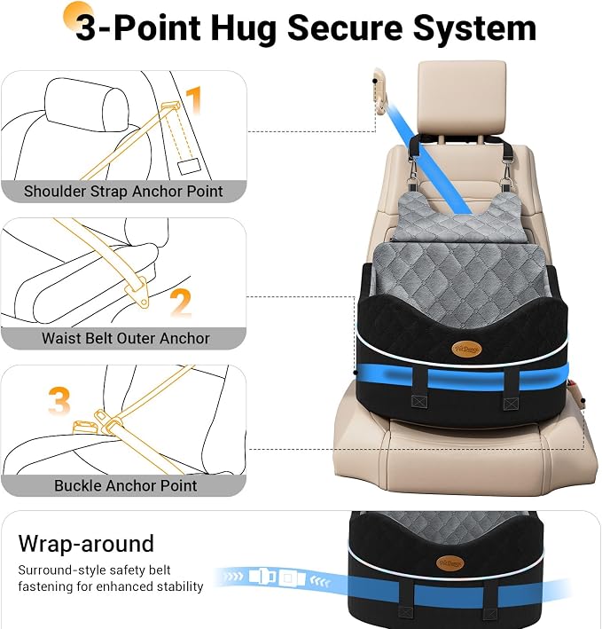 【Master Crafted for Medium Dogs】 PetDance Dog Car Seat with Anti-Tip Design | Cooling Cushion Dog Car Bed for Medium & Small Dogs Up to 50 lbs, 30% Extra Spacious, Anti-Slip Base, Hazy Silver Gray