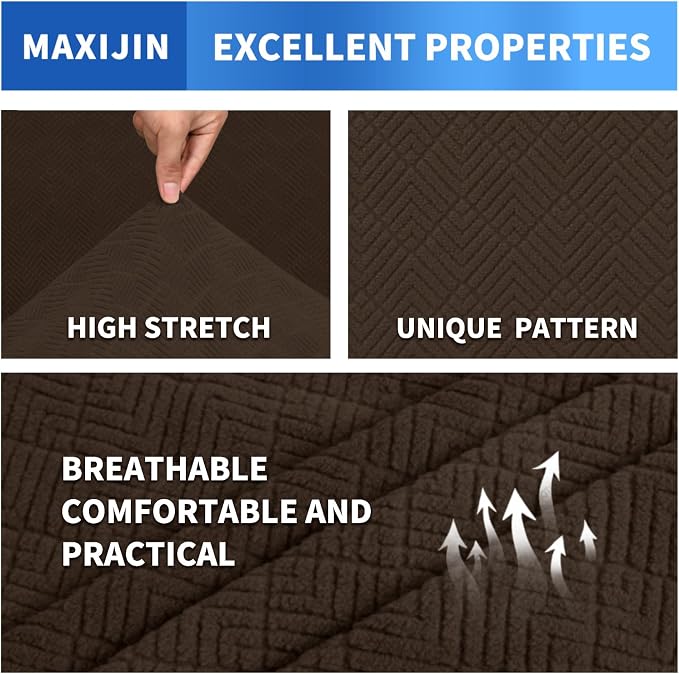MAXIJIN Stretch Oversized Couch Covers for 3 Cushion Couch (91"-110"), 1-Piece Large Sofa Cover Slipcover Furniture Protector for Kids,Dogs (Extra Large, Diamond Pattern Coffee)