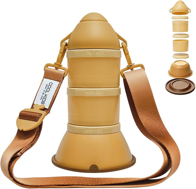 Cool Kids Portable Rocket Travel Pet Bowl Set Water Bottle Food Container | Cat Dog Stackable Modular Grain Storage, Adjustable Layers, Non-Slip Base Dish, Fridge-Safe BPA-Free, 3-Way Shoulder Strap