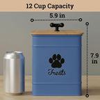 Dog Treat Container Airtight, 6"W x 8"H, Powder Coated, 12 Cup Capacity | Fits All Popular Treats, 12 Cup Capacity, Airtight Bamboo Lid, Easy Open Lid, Dent-Resistant Durable Metal Bone-Shaped Handle