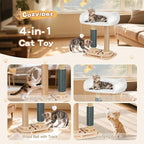 Cat Scratching Post with Bed, 4-in-1 Small Cat Tree Tower | Sisal Scratcher, Elevated Washable Bed, Track Ball Toy, Built-in Self-Groomer