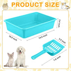 Amyhill 10Pcs Open Cat Litter Box with 10 Scooper | Medium, Plastic, Durable Low Sided Kitten Litter Box for Indoor Pets Rabbit Cats Supplies, 14.6x10.6x3.4 Inch, Multi Color