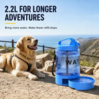 Portable Dog Water Bottle with Travel Bowl, 77 oz/2.2 L, Blue | 2-in-1 portable dog water bottle with pull-out bowl; BPA-free plastic, silicone seal, wide mouth and grip for hikes or travel