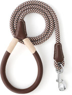 Mile High Life Dog Leash with Genuine Leather Handle, 4/5/6 FT | Comfortable Leather Grip Rope Leash, Heavy Duty 360° Swivel Metal Clasp, for Small Medium & Large Dogs (Brown Plaid, 60 Inch)