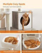 Feandrea Cat Tree with Litter Box Enclosure, 59-Inch Modern Cat Tower | 2-In-1 Condo with Scratching Posts, Washable Removable Cushion, Greige UPCT113G01