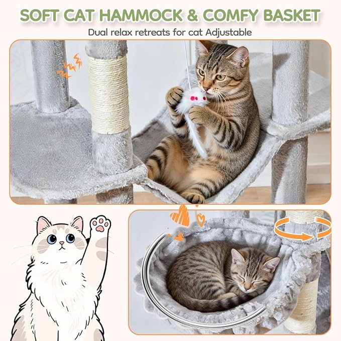 Taoqimiao 79in Cat Tree, Tall Large Cat Tower for Indoor Adult Cats S10W | Easy assembly, Sturdy, Multi Level, Easy Clean, Cozy Condo, Perches, Baskets, Suitable for Kittens and Adult Cats