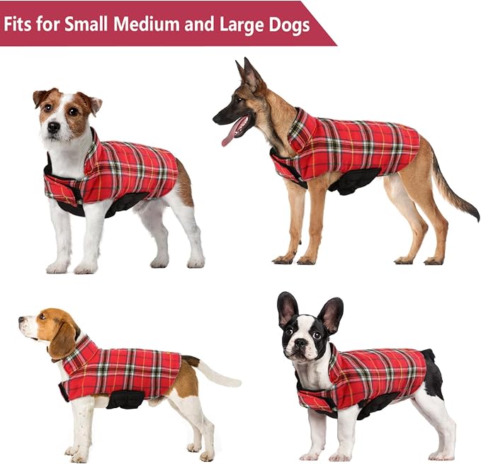 Kuoser Warm Dog Coat, Waterproof Dog Jacket for Extra Large Dogs | Adjustable Durable XXL Doggie Winter Coat Reversible Puppy Cold Weather Apparel from Small to Large Breed, Bright Red 2XL