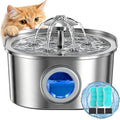 PEKTACO Cat Water Fountain, 3.2L Stainless Steel Pet Fountain, 3 Filters | 108oz capacity, LED water level window, ultra-quiet pump, dishwasher-safe tray, BPA-free, for cats and small dogs