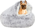 YUDANSI Small Dog Bed Hooded, Cat Cave Bed for Indoor Cats with Covered Hood for Small Dogs Cats Puppy, Plush Faux Fur Enclosed Nest(Gray-26'')