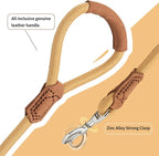 Mile High Life Dog Leash with Genuine Leather Handle, 6 FT/5 FT/4 FT | Leather Grip Rope Leash, Heavy Duty 360° Swivel Metal Clasp, for Small Medium & Large Dogs