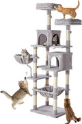 Sweetcrispy 71 Inch Cat Tree Tower for Indoor Cats, Light Grey | Multi Level Climbing Condo, Natural Sisal Scratching Posts, Platform Basket, Indoor Kittens Play
