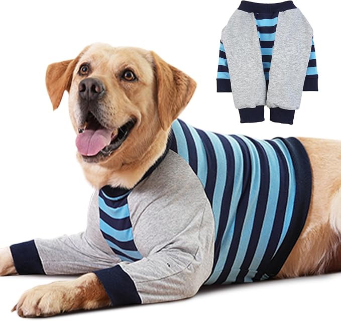 FUAMEY Dog Recovery Sleeve with Elbow Protector, Blue Stripes, 3XL | Stop Licking Joints, Comfortable, Soft Pads,Long Sleeve Suit, Protecting Front Leg Arm Wounds, Cover Skin Conditions