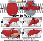 Lelepet Dog Coat Waterproof Dog Jacket Fleece Vest with Adjustable Buckle | Reflective Winter Coat with Adjustable Hook & Loop Closure Cold Weather Coats for Small Medium Large Dogs,Leash Hole Red, XXL