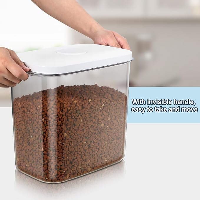 12 lbs Airtight Dog Cat Food Storage Container and Dog Treat Containers BPA-Free, PET Clear Stackable Pet Storage Bin, 1-Cup Scoop, 1-Sponge cleaning brush, Pop Top, With handle, Easy Mobility-large