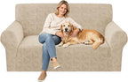 ZNSAYOTX Stretch Couch Cover, 1 Piece Sofa Covers for 2 Cushion Couch, Jacquard Loveseat Slipcovers with Elastic Bottom Thickened Furniture Protector for Dog Cat Pet (Medium, Khaki)