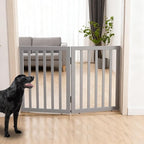 ZJSF Freestanding Indoor Dog Gate for House Foldable Wood Grey Puppy Gate for Doorways Pet Gate for Stairs Extra Wide Pet Fence 24" Height 2 Panels