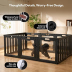 Soulbond Clear Acrylic Dog Playpen Indoor (24 Inch, Black, 10 Panels) | Non-Slip,Tool-Free Assembly, External Door Lock Play Pen for Puppies and Small Dogs