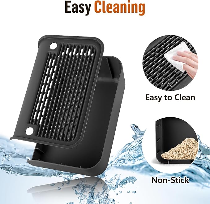 Cat Step for Litter Box, Litter Box Ramp with Filter Function, Black | Cat Litter Box Step for Kitten & Elderly Cats, Washable Double Layer Litter Catcher, Non-Slip Litter Catcher, Easy to Clean