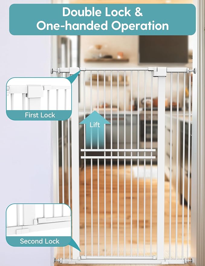 No Pawblems 55" Extra Tall Pet Gate, 29"-40" Wide Tall Dog Gate, White | No Drilling Pressure Mounted, 1.37" Narrow Spacing, Auto Close Tall Cat Gate for Doorway Hallway, One-Hand Operation