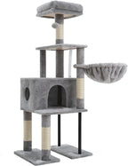 Heybly Cat Tree with Toy, 49.2 inch Cat Tower for Indoor Cats HCT200SW-1 | Spacious Cat House Condo with Hidden Space，Soft Plush Top Perch，Cozy Hammock and Sisal Scratching Posts, Light Gray