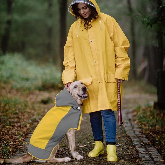 IECOii Hooded Dog Raincoat,Reflective Large Dog Rain Poncho,Ensure Safety in Low - Light Conditions, Adjustable Fit with Magic Sticker,Lightweight Waterproof Pet Rain Coat,Yellow,XXL