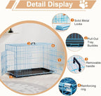 FDW Dog Crate 36inch Dog Cage Foldable Metal Kennel with Leakproof Tray Foldable Design Indoor Outdoor Use for Medium Dogs,Blue