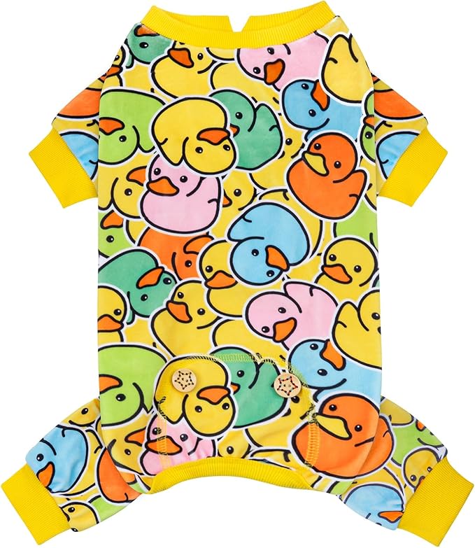 KYEESE Dog Pajamas Colorful Duck Pets Pjs Comfy Dogs Clothes Stretchable Pet Jammies Soft Dogs Onesie Velvet Pet Coat Soft Doggie Pajamas for Small Dog Stretchy Doggie Costumes, Large