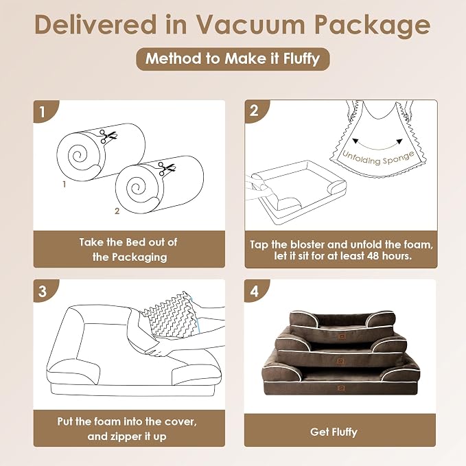 EHEYCIGA Orthopedic XL Dog Beds, Waterproof Memory Foam Dog Bed for Extra Large Dogs, Non-Slip Bottom and Egg-Crate Foam Big Pet Couch Bed with Washable Removable Cover, Brown