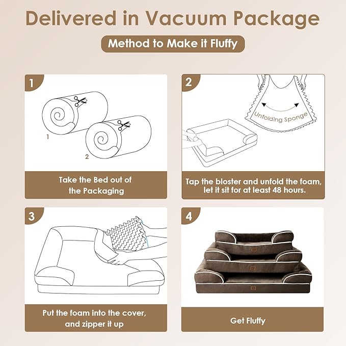 EHEYCIGA Orthopedic Dog Beds Large Sized Dog, Waterproof Washable Pet Bed | Non-Slip Bottom and Egg-Crate Memory Foam Dog Couch Bed with Washable Removable Cover, Brown