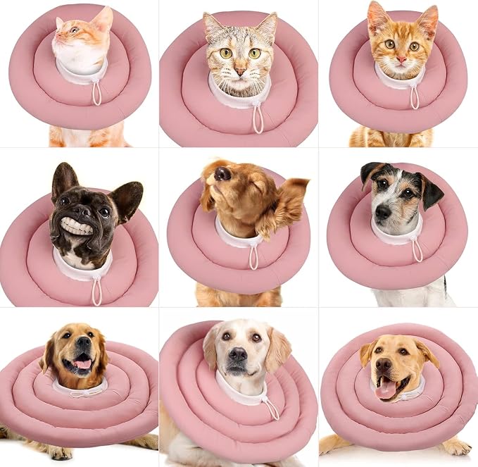 IDOMIK Dog Recovery Collar, Waterproof Soft Dog Cone After Surgery | Comfy Protective Elizabethan Collar Alternative for Dogs Cats, Adjustable Pet Neck Donut Cone Anti-Licking Wounds,Pink,3XL