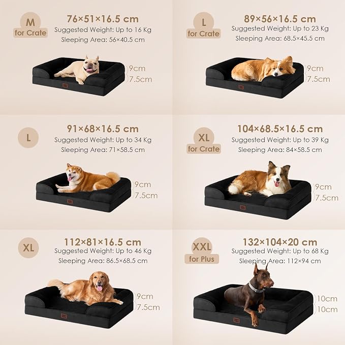 EHEYCIGA Orthopedic Extra Large Dog Bed, Waterproof Washable XL Pet Bed 44" | Non-Slip Bottom and Egg-Crate Memory Foam Big Dog Couch Bed with Washable Removable Cover, Black, 44Inch