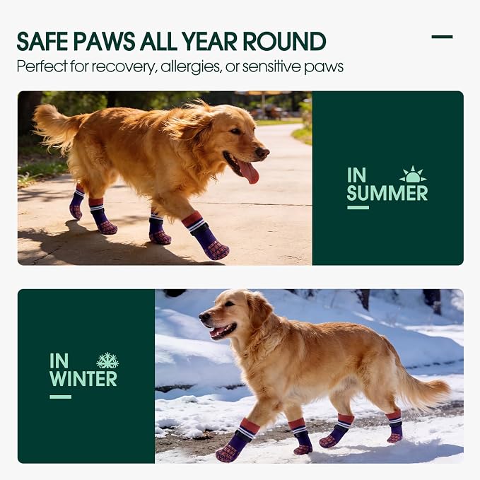 Kuoser Dog Socks for Hardwood Floors Anti Slip, Grippy Socks for Dogs to Prevent Licking Paws, Comfy Booties Dog Anti Scratch Socks Pet Protectors for Jnjured Paw, 4 Pack-XS